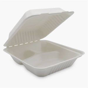 Medd Max LLC 3 Compartment Clamshell Food Container Medd Max LLC 8 X 8 Inch White Compostable Bagasse